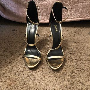 Gold 3 Strap Ankle Heels
